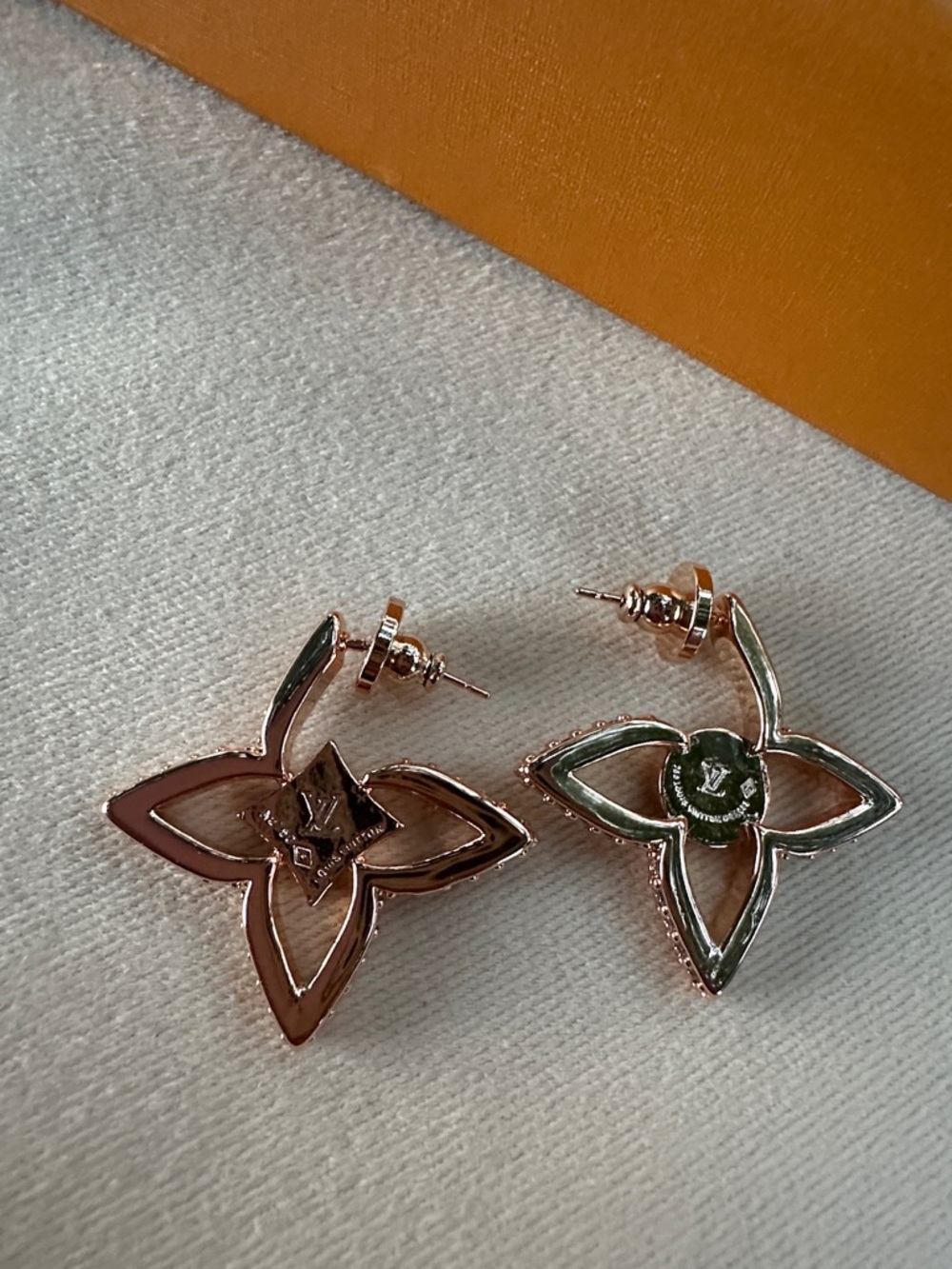 Gold Tone Floral Drop Earrings with Pink and Red Accents - Picture 4 of 5